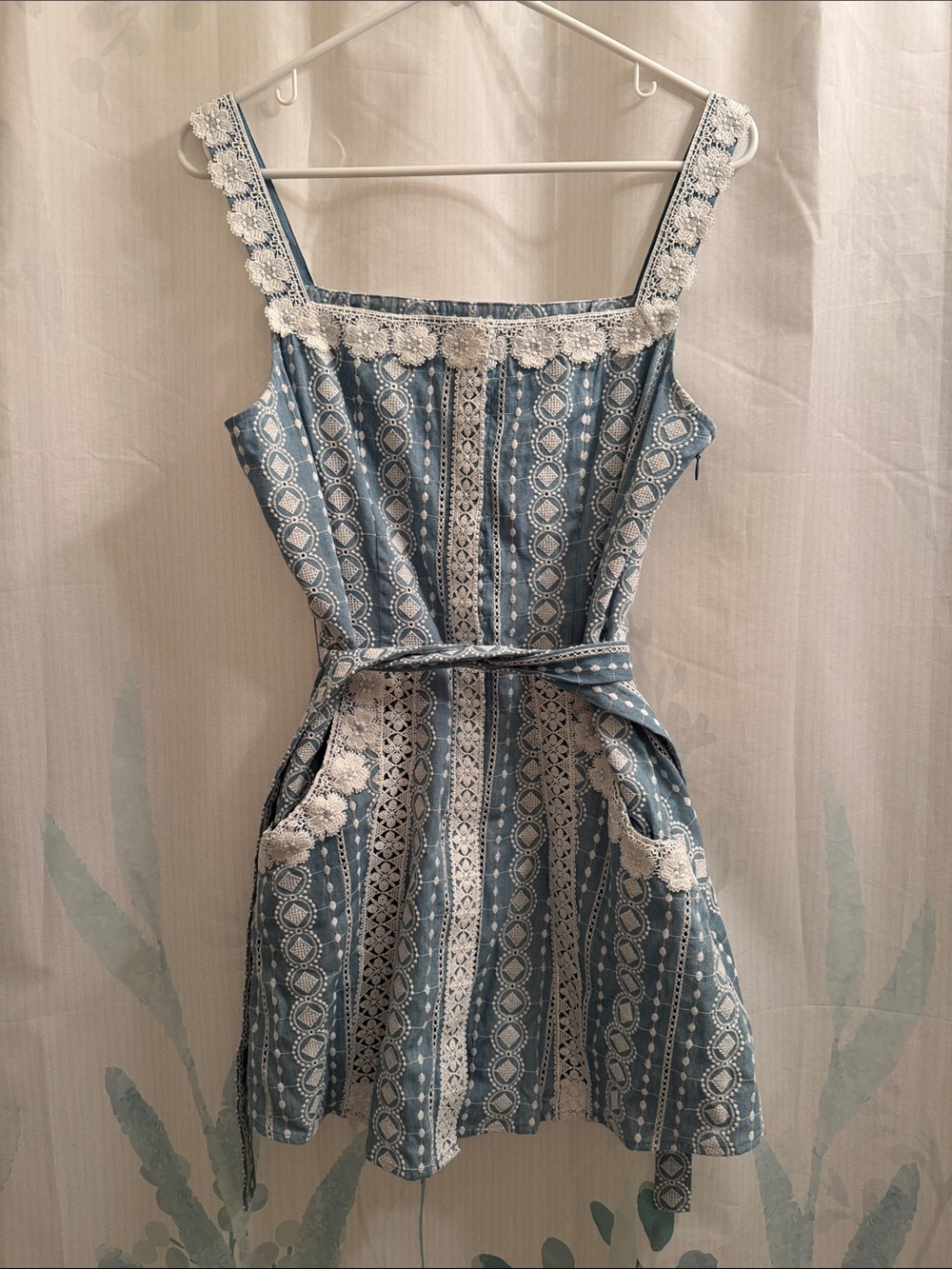 Maje Blue Eyelet Romper sz 38 NWOT